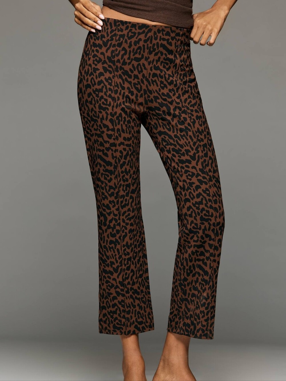 Maeve Anthropologie Poppy Leopard Kick Flare Pull On Pants Brown M NWT - Picture 2 of 11
